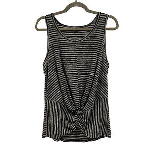 Twist Front Tank Top | Black & White | Striped | Round Neckline